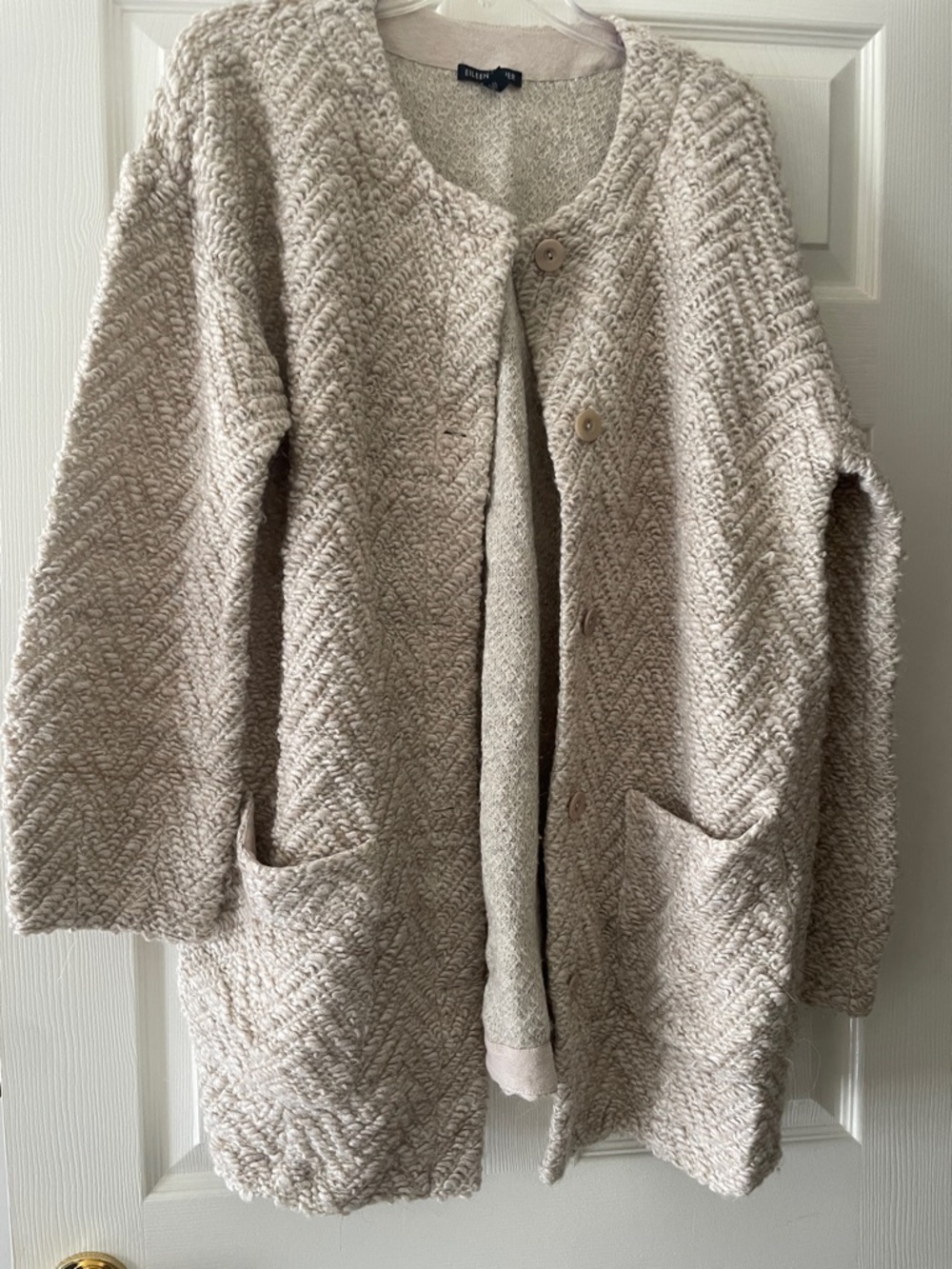 Eileen Fisher Cream Textured Knit Button-Front Cardigan